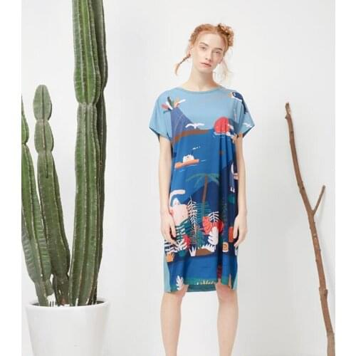 Summer New Chiffon Dress Women Short Sleeve Loose Back Cotton Patchwork Design O Neck Casual Loose Girls Dresses Printed