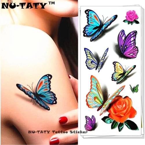 Nu-TATY Butterfly Red Rose 3d Temporary Tattoo Body Art Flash Tattoo Sticker 19*9cm Waterproof Tatoo Home Decor Wall Sticker