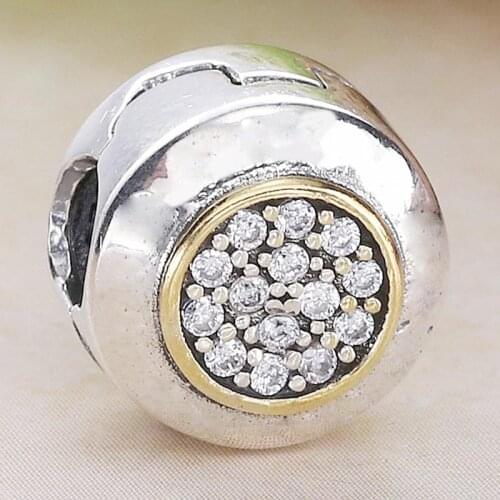 Original Two-tone Logo Signature Clip Stopper Beads Fit 925 Sterling Silver Bead Charm Pandora Bracelet Bangle Diy Jewelry
