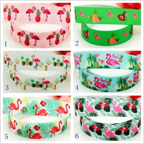 7/8'' Free shipping flamingo pineapple summer printed grosgrain ribbon hairbow headwear party decoration diy wholesale 22mm S563