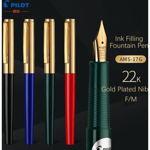 1pc PILOT AMS-17G Fountain Pen Ink Filling 22K Gold Plated Nib F M for Writing Calligraphy Practice Office School Supplies