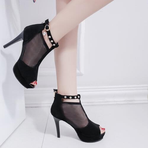 Platform Mesh Air high Heel Sandals Women Gladiator Shoes rivets Open Toe Zipper Nubuck Leather High Heels Sandals
