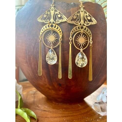 Resin Flower Drop Moth Earrings