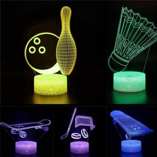 Sports Series LED Night Light Baseball Badminton Bowling Skateboard Gloves Skates Decoration Children Memorial Gift 3D Light