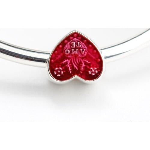 925 Sterling Silver Red Heartbeat Enamel Beads Fit Charms Bracelets Bangle Necklace Accessories Jewelry for Wedding Gift