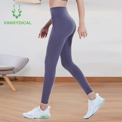 Vansydical Women Yoga Pants High-waist Stretchy Gym Running Tights Hips Push Up Fitness Training Workout Sports Leggings Nylon