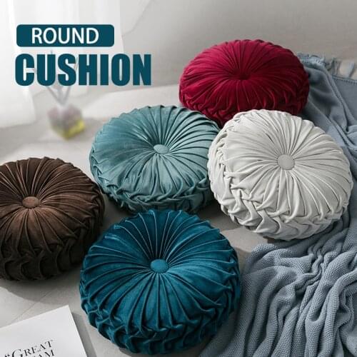 Nordic Style Velvet Pleated Round Solid Color Cushion Pouf Throw Home Decor Soft Cushion Sofa Bay Window Floor Seat Cushion