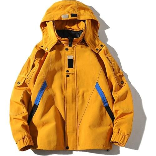 Spring & Autumn New Arrivals Casual Wild Tide Brand Hooded Jacket Simple Black Plus Size Wide Men Tooling Jacket Free Shipping