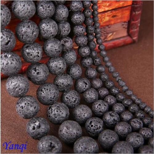 Yanqi Black Volcanic Lava Beads Natural Stone Round Loose Wholesale 4-18mm Beads Dyed For Jewelry Making DIY Bracelet&Necklace