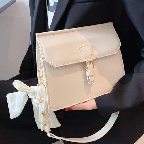 Women White Leather Handbags Brand Vintage Flap Crossbody Bags Ladies Sac Women Solid Shoulder Bag with Ribbon Messenger Bag New