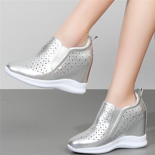 Fashion Sneakers Women Genuine Leather Wedges High Heel Ankle Boots Female Summer Round Toe Platform Pumps Shoes Casual Shoes