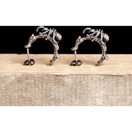 925 Sterling Silver Ants Insects Stud Earrings Women Punk Earrings Vintage Party Wedding Jewelry Gifts for Girls Women Jewelry