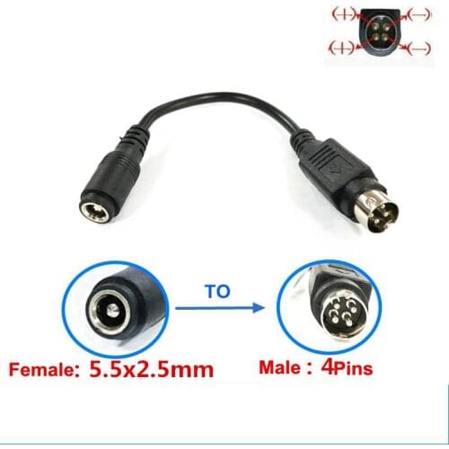 Female 5.5*2.5mm to male 4-Pin left positive right negative Cable Lead For TV LCD VCR Printer Monitor Power Supply