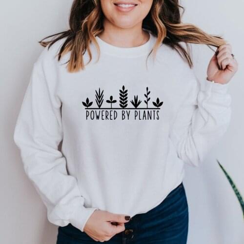 100% Cotton Powdered By Plants Sweatshirt Funny Plant Lady Gift Pullovers Cute Women Graphic Gardening Vegan Sweatshirts