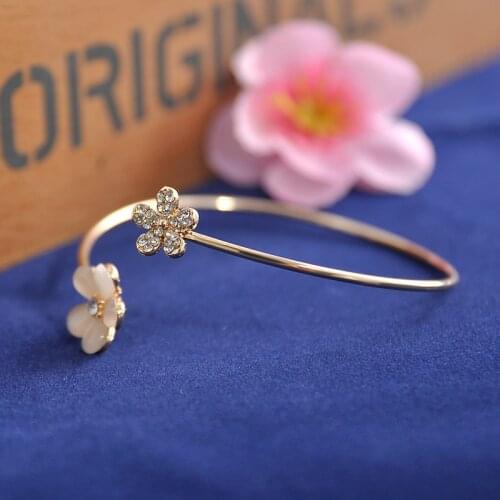 New Fashion Women 2 Flower Crystal Gold Cuff Bracelet Bangle Jewelry Girl Party Prom Ornament Gift Jewelry T585