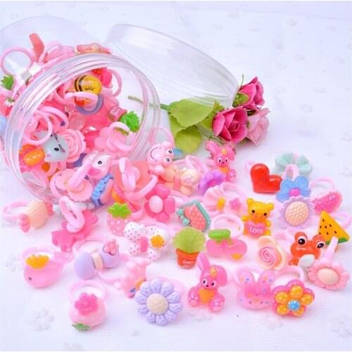 1 Box 50PCS Adjustable Cartoon Rings For Girls Dress Up Accessories Party Kids T Q6PD