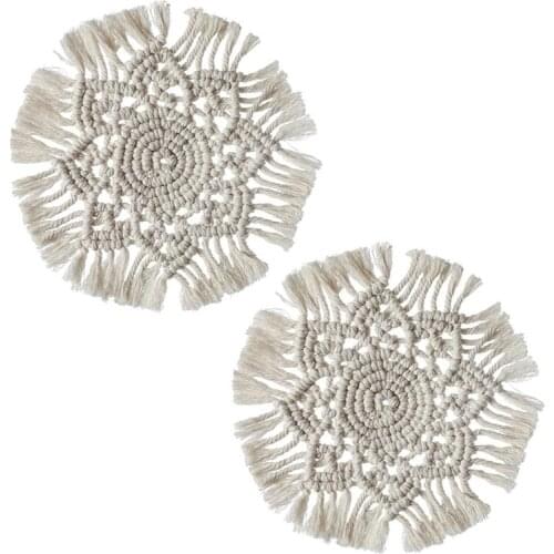 2Pcs Macrame Placemats for Dining Table Mats - Handmade Cotton Woven Placemat for Bohemian Wedding , Kitchen Home Decor