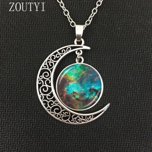 2018 / fashion hot money charm Galaxy Astro Moon Crystal Concave Pendant Necklace jewelry, space universe necklace