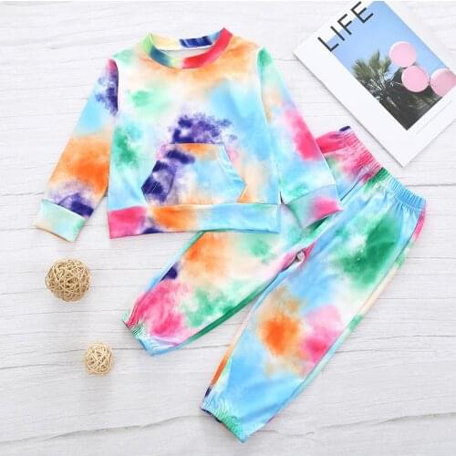 27KIDS Spring Toddler Casual Clothes Autum Sweatshirt O-Neck Long Sleeve Tshirt and Pants Outfits Elastic Waist Tie-dye suit