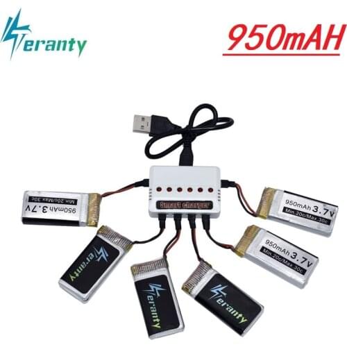 3.7v 950mah Lipo Battery + 6Pcs Usb Charger For Syma X5 X5c X5c-1 X5s X5sw X5sc Mjx X708W Rc Quadcopter Spare Part Drone Battery