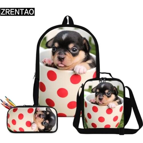 ZRENTAO 3 PCS\set book bags for teenagers puppy print backpack pupils mochilas set boys girls school backpack travel bags