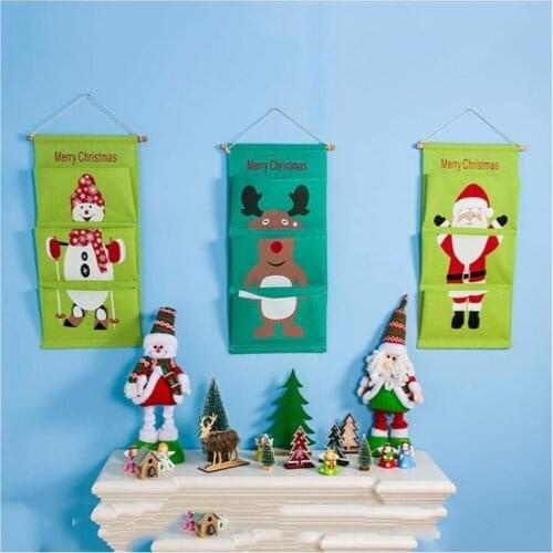 3 Layer Merry Christmas Door Pendants Haing Storage Bag Home Kitchen Ornaments For Party Dinner Decor Storage Hanging Bags