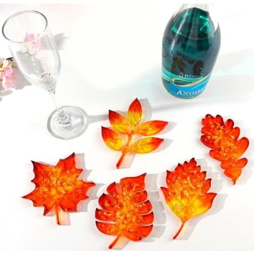 5Pcs Leaves Coaster Silicone Resin Mold Tropical Maple Leaf Resin Casting Mold for Casting Resin Concrete Art Crafts W0YA