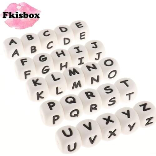 80PCS Alphabet Cube Silicone Baby Teether Beads Letter Bead BPA Free Infant Toddler Teething Necklace Personalized Name DIY Gift