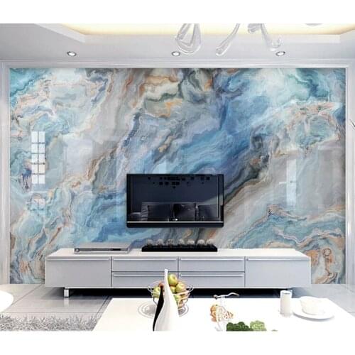 Abstract Geometric Blue Marble Wall Murals for Bedroom 3D Wall Papers HD Printed Wallpapers Murals TV Background Brick Custom
