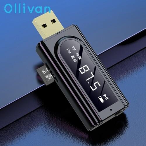 Bluetooth 5.0 Adapter Transmitter Receiver TF Card AUX USB FM EDR 3.5 AUX Wireless Adapter Dongle Stereo Sound Quality With Mic