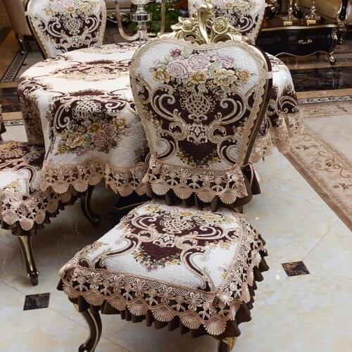 Dining Chair Cover Lace Jacquard Seat Cover Home Decor European Luxury Hotel Banquet Party Non-slip Chair Back Cover Cushions