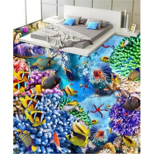 Color dolphin 3d floor wallpapers PVC waterproof floor Custom Photo self-adhesive 3D floor Home Decoration