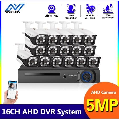 H.265 16CH 8CH AI Human Detection Face Record CCTV DVR NVR Audio System 5MP 2592*1944P x1/3 Inch IP66 AHD Security Camera Kit