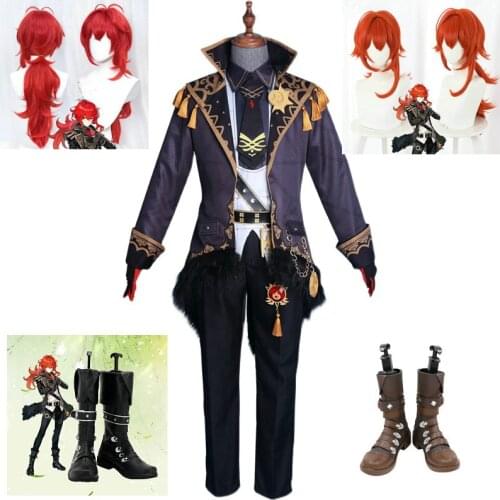 Game Genshin Impact Diluc Ragnvindr Cosplay Costume Halloween