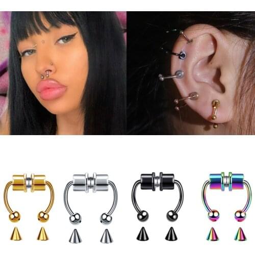 1pcs Fake Piercing Nose Ring Non Pierced Magnet Septum Hoop Horseshoe Magnetic Nose Ring Ear Clip No Piercing Gothic Jewelry