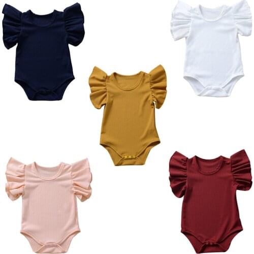 0-18M Newborn Infant Baby Girl Rompers Ruffle Short Sleeve Jumpsuit For Newborn Solid Pink White Rompers Girls Clothes Playsuits