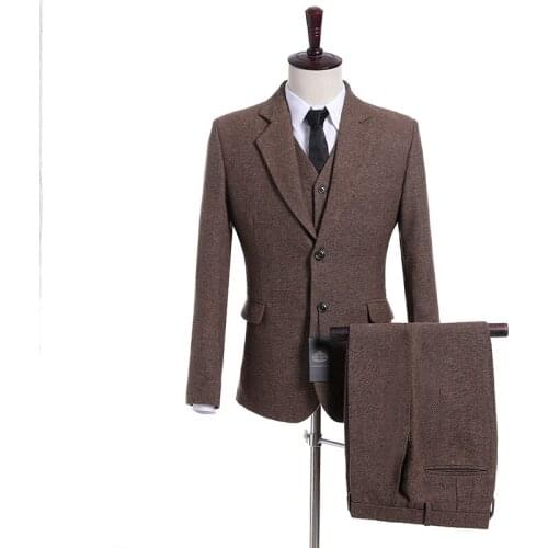 Handsome Groomsmen Wool blend Groom Tuxedos Mens Wedding Dress Man Jacket Blazer Prom Dinner (Jacket+Pants+Tie+Vest) A30