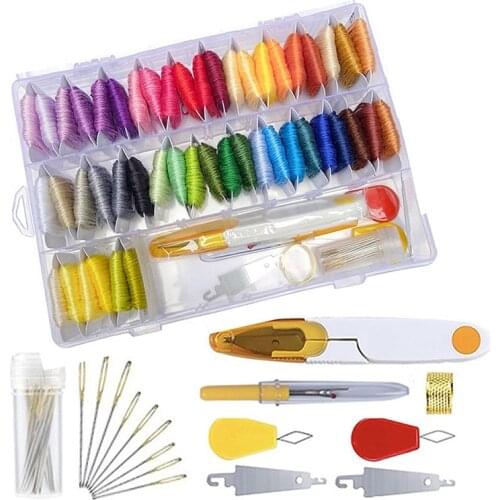 Cross Stitch Embroidery Thread With Threader Thimble DIY Handmade Sewing Needles Quilting Set With Box