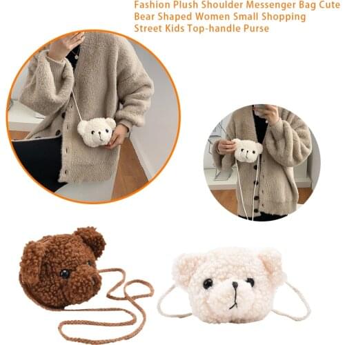 Fashion Plush Shoulder Messenger Bag Cute Bear Shaped Women Small Shopping Street Kids Top-handle Purse