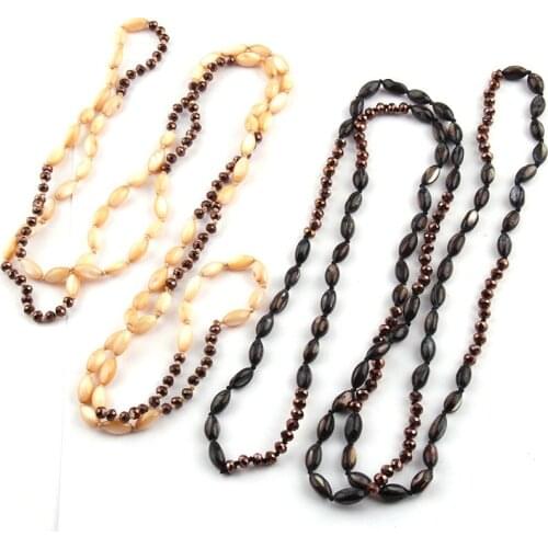 Fashion Bohemian Tribal Jewelry Long Knotted Crystal Shell Pendant Necklace