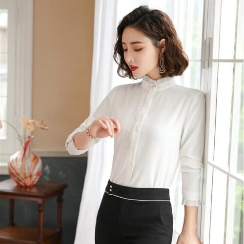 Fashion Women Blouses & Shirts White Long Sleeve Office Ladies Work Wear Clothes OL Styles