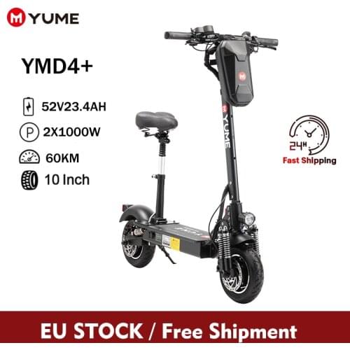 YUME D4+ D5 52V 2000W Powerful 10" Dual Motor E Scooter Up to 40Mile & 40MPH Off Road Tires Electric Scooter for Adults