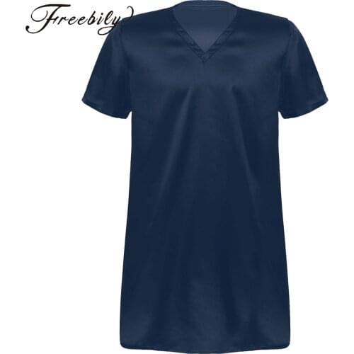 Men Satin Home Wear Summer Silk Nightshirts Sleepwear Nightgown Pajamas Short Sleeve