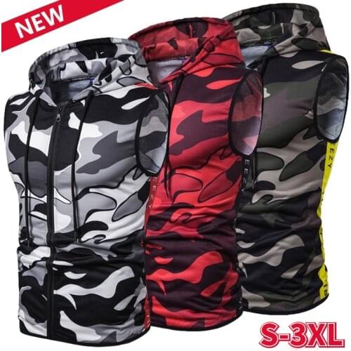 Mens camouflage vest camouflage hoodie mens sleeveless hoodie mens summer autumn casual jacket vest