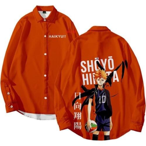 Anime Haikyuu Cosplay Costume Karasuno High School Volleyball Club Hinata Shoyo Mens Shirt Turn Down Collar Long Sleeve Shirts