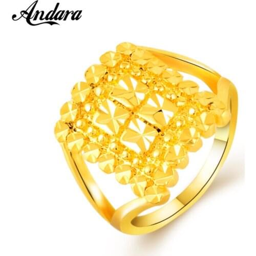 High Quality 24K Gold Color Square Ring Mens Women Fashion Jewelry Hip Hop Ring Size 6 7 8 9 JR040