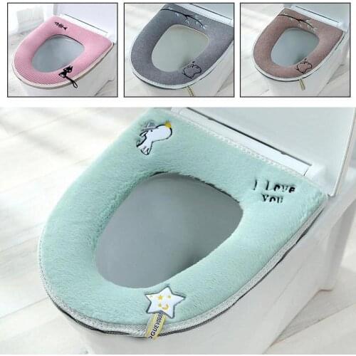 Washable Toilet Seat Cute Cat Soft Plush Toilet Seat Cover Winter Zipper Type Warm Cover Gasket