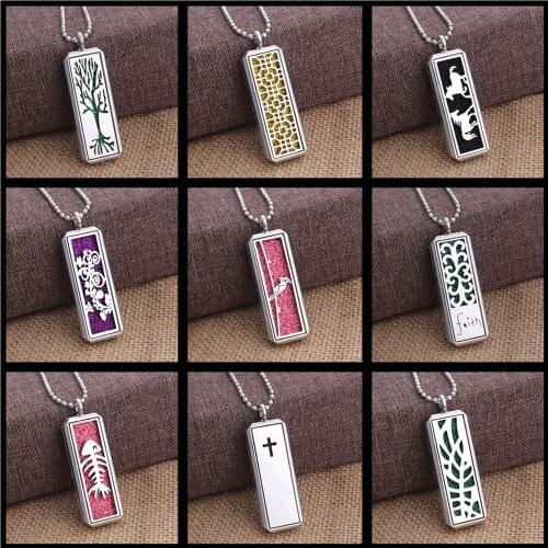 Aromatherapy Diffuser Necklace Jewelry Rectangle Stainless Steel Magnetic Perfume Locket Pendant Essential Oil Locket Necklace