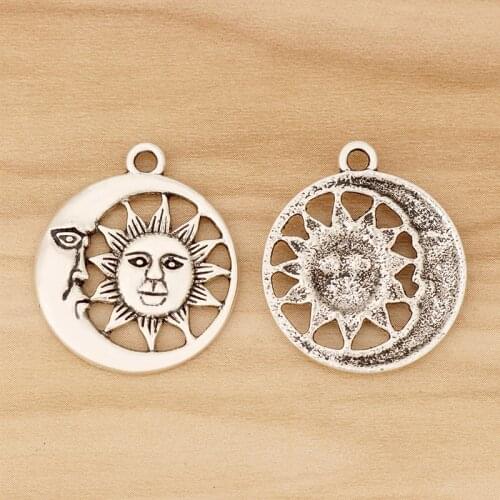 10 Pieces Tibetan Silver Moon & Sun Pagan Wicca Charms Pendants for DIY Bracelet Necklace Jewellery Making 30x26mm