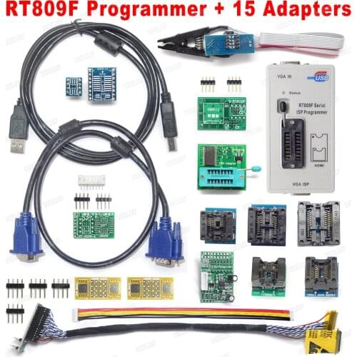 2021 Newest RT809F LCD ISP Programmer + 15 Adapters KB9012 TSOP8 TSSOP8 IC Test Clip SOP16 VGA Cable Free shipping